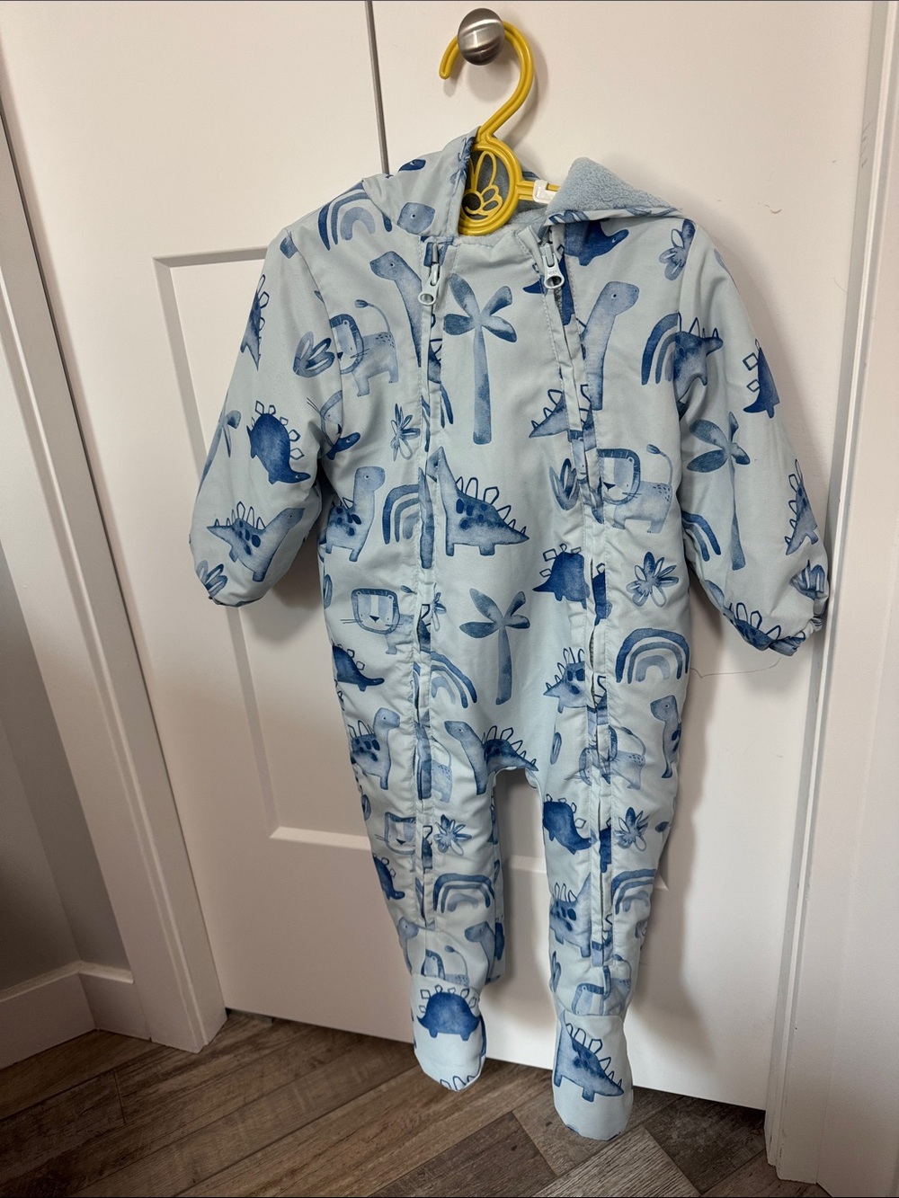 Next Direct Light Blue Dinosaur Print Hooded One-Piece pram suit